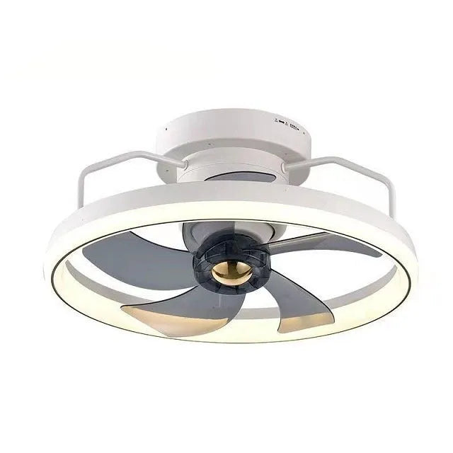 Modern ceiling fan lamp with light showing white finish and acrylic shade