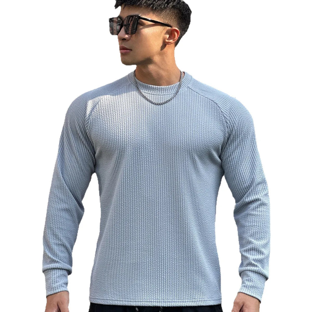 Men's crew neck casual plus size pullover long sleeve solid colour top in black