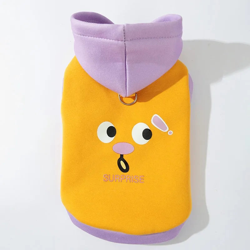 Blue Korean dog hoodie with cartoon little bear design for small medium pets