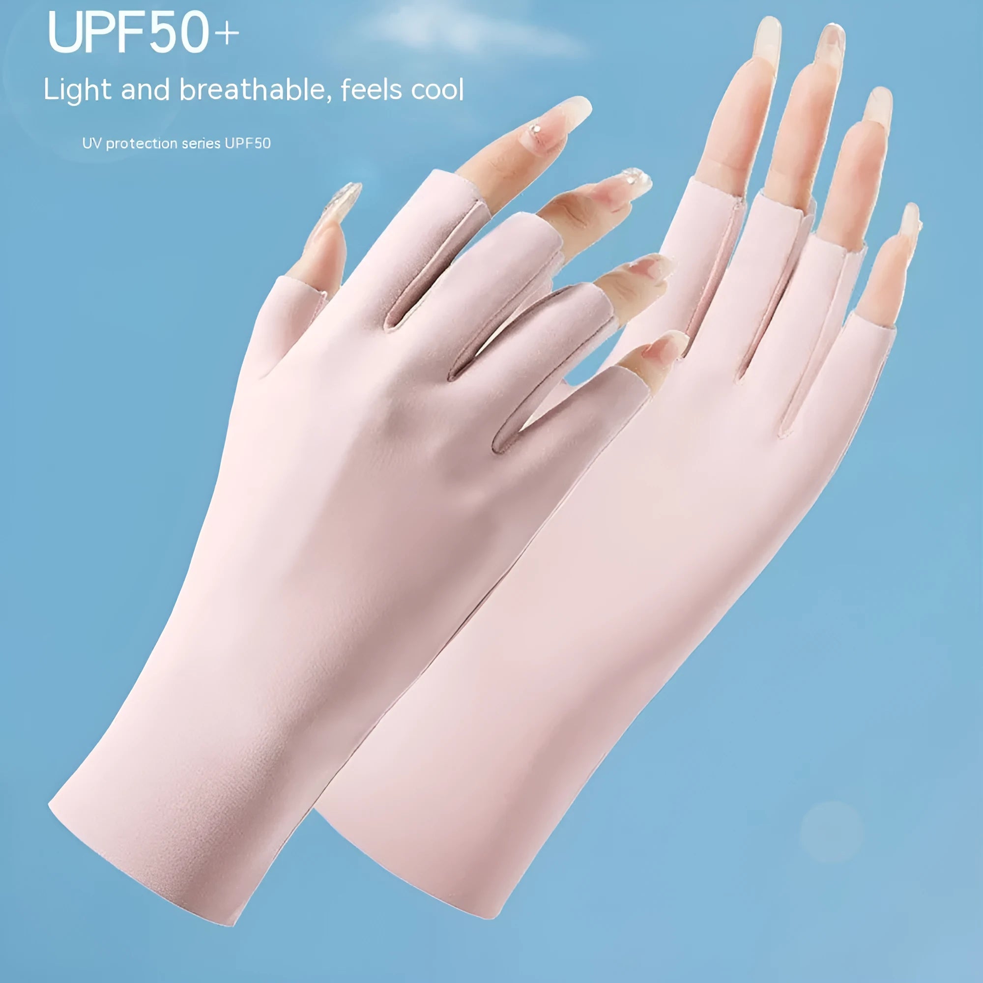 Women's thin ice silk sunscreen gloves with UPF50 protection in fingerless design