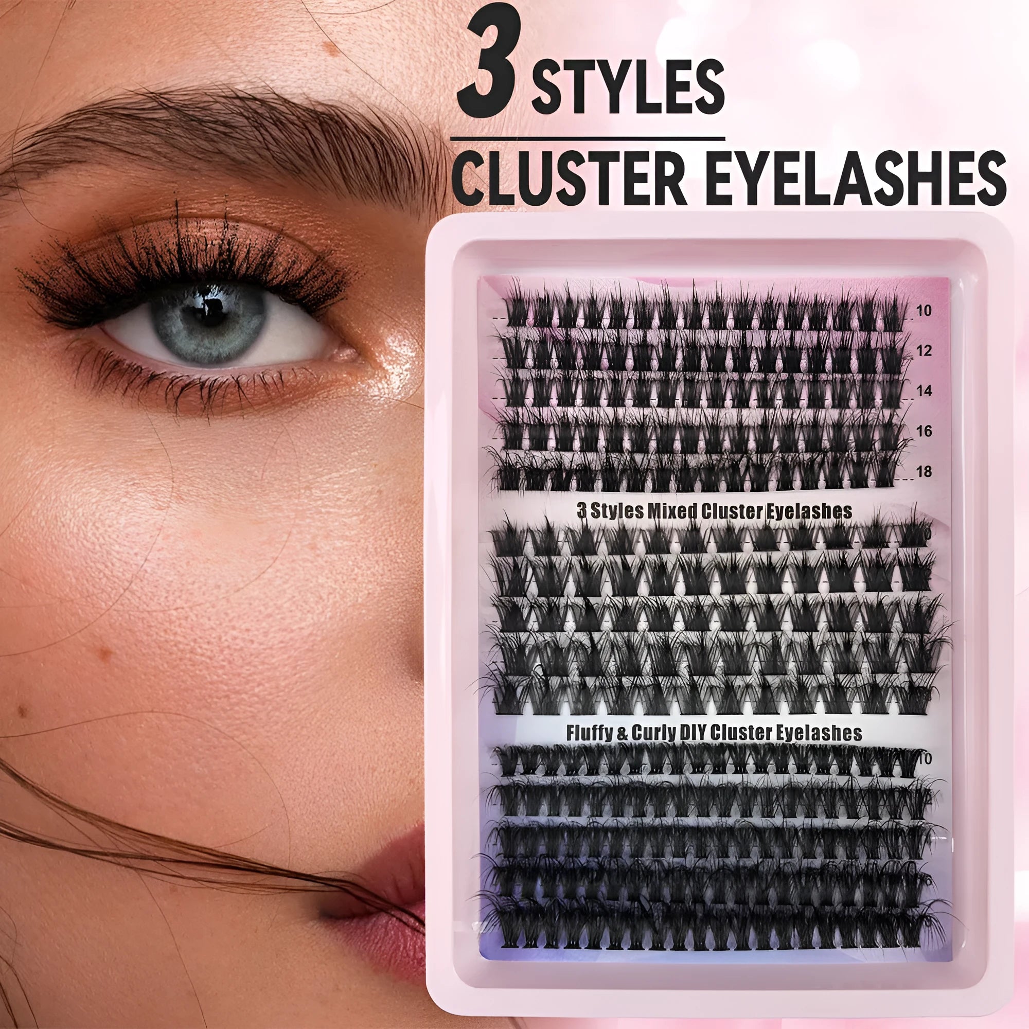 Large high imitation material case open to show mixed thickness false eyelashes inside