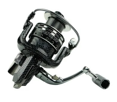 Full metal spinning reel with 13+1 bearings, high-hard aluminium alloy wire cup, and metal foot, snake skin plating finish