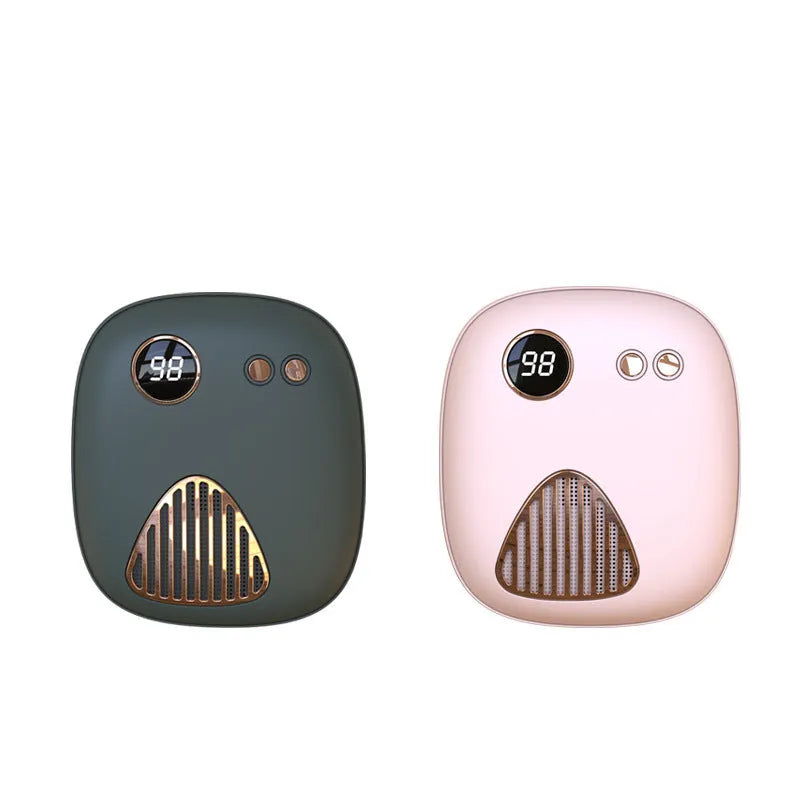 Mini hand warmer in green with USB charging port and modern simple design, 5000mAh capacity