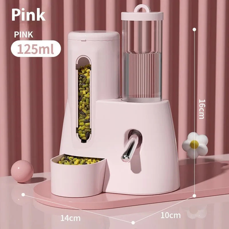 Automatic plastic drinking water feeder and food basin for hamsters in blue pink or white
