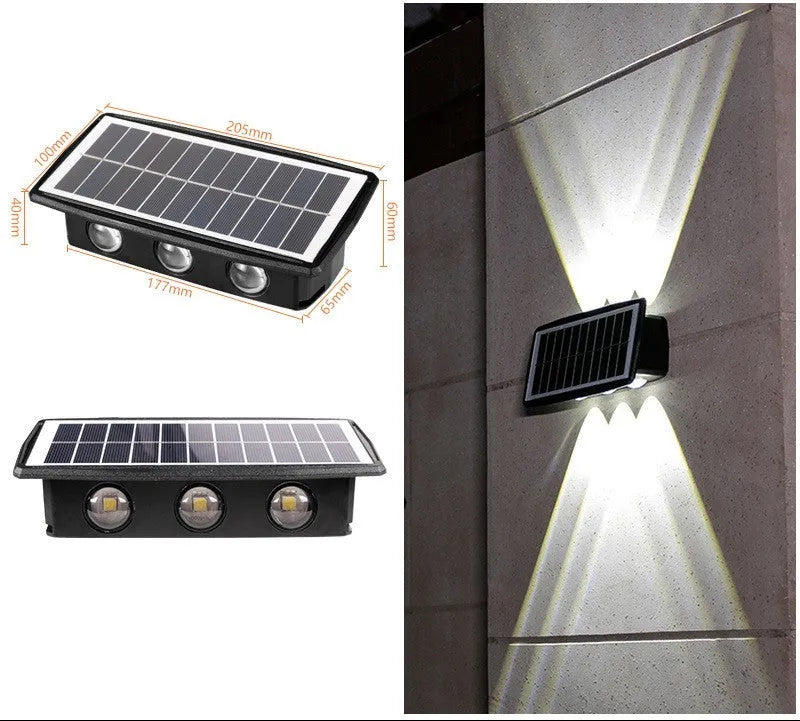Solar outdoor wall light with four 5050 LED beads, ABS PC housing and 1500mAh battery