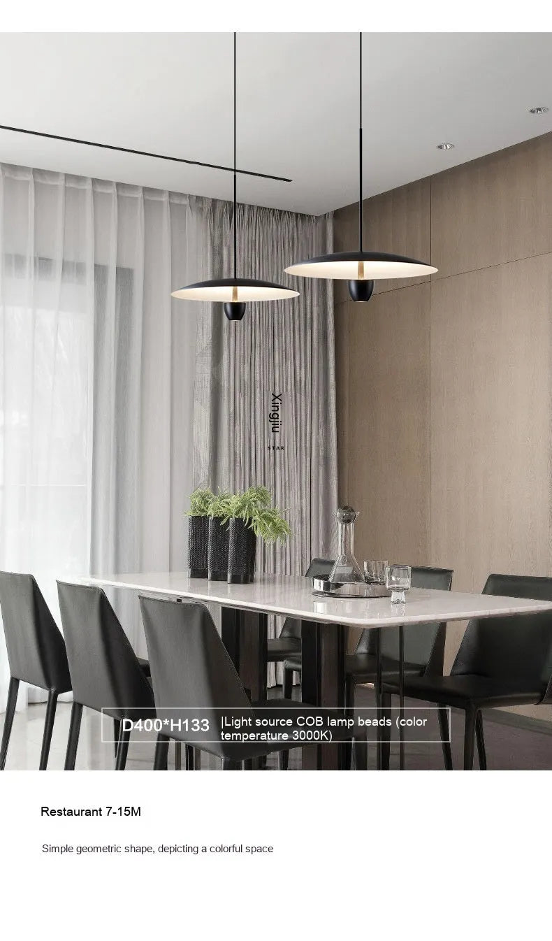Modern minimalist black chandelier with 400mm diameter emitting warm light for dining room or bedroom