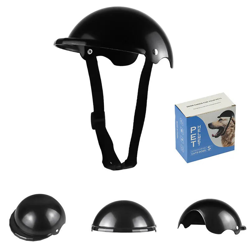 Small size S plastic pet safety helmet for dogs and cats in black, green, pink, or yellow.