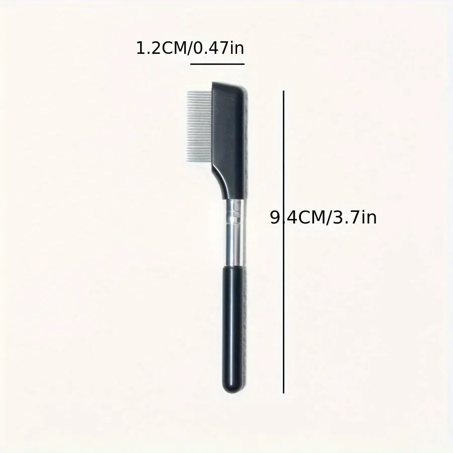 Black dual-ended pet grooming brush with soft brush and comb on a white background.