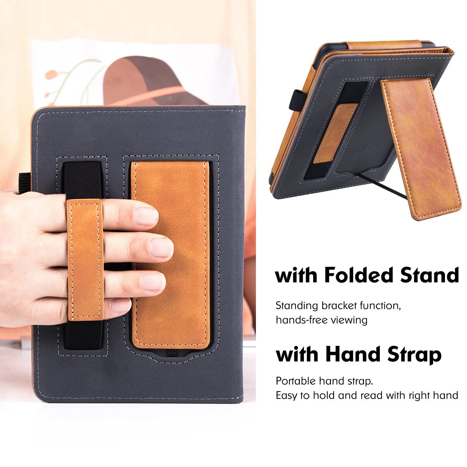 Kindle Paperwhite 11 leather protective case with wrist strap bracket shown in a selected colour.
