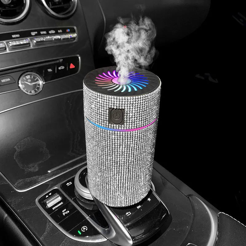 Car dashboard mounted air humidifier in white diamond colour with USB power cord