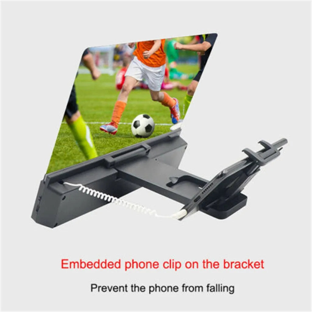 12-inch mobile phone screen amplifier with flexible gooseneck stand and integrated speakers
