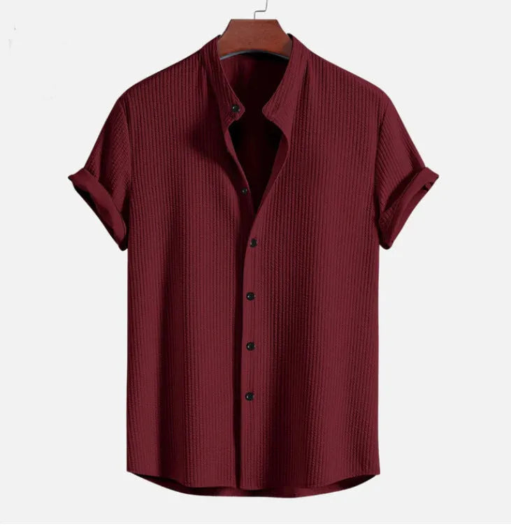 Men's loose short sleeve summer shirt in polyester fabric available in multiple colours