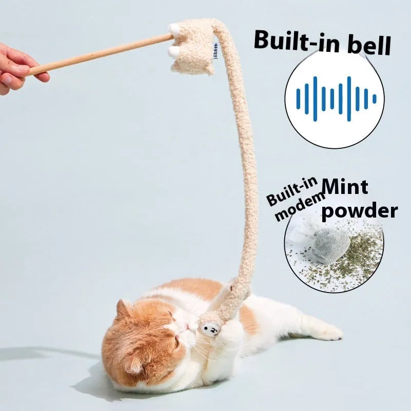 Plush alpaca cat teaser toy with sound feature, soft material, for interactive play