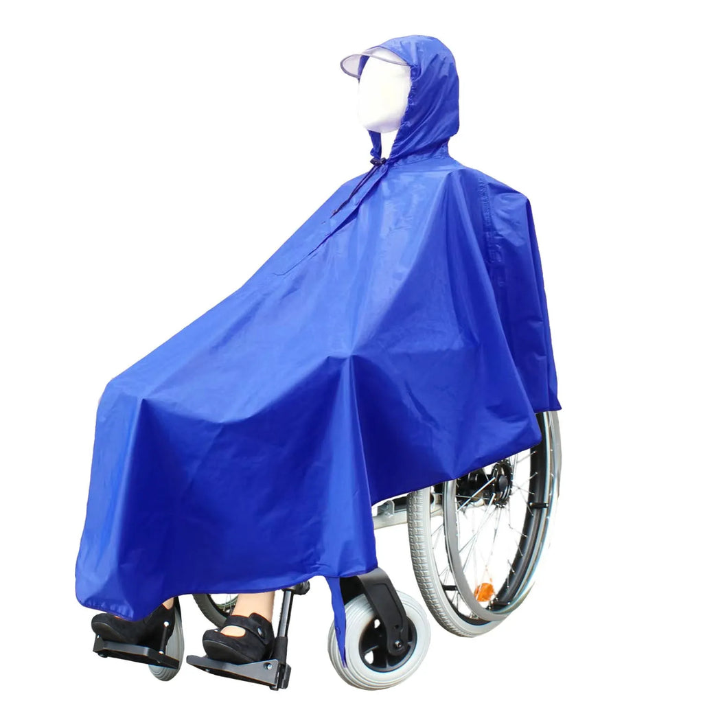 Waterproof reflective thickened wheelchair raincoat cape-style in navy blue for adults