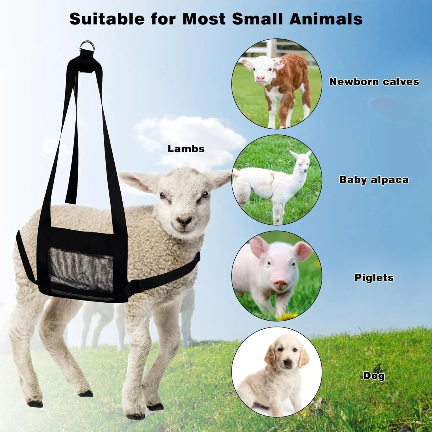 Large black nylon animal weighing sling measuring 35cm x 150cm for dogs and livestock