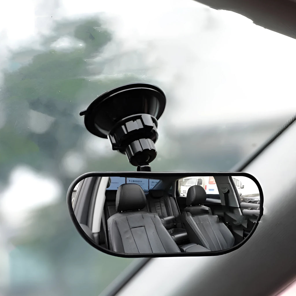 Black 360-degree rotation car rearview mirror with ABS glass, universal fit with sucker mount option