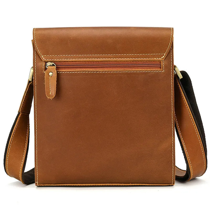 Men's brown leather crossbody bag with first layer cowhide and European retro styling