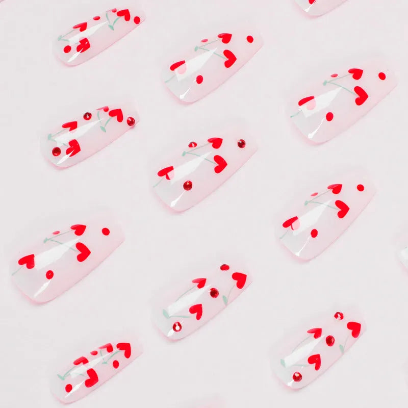 JP1601 French Love Red Diamond small cherry pattern nail art decals set with adhesive glue
