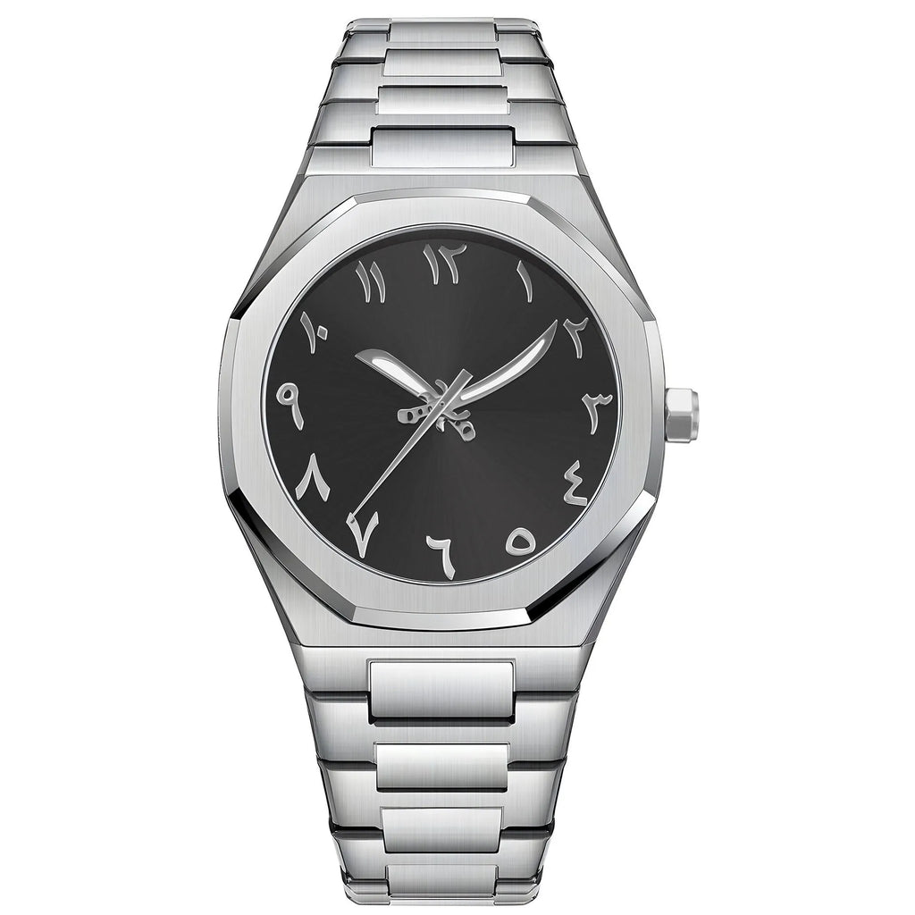 Men's stainless steel quartz watch with business style design in black and silver colour options