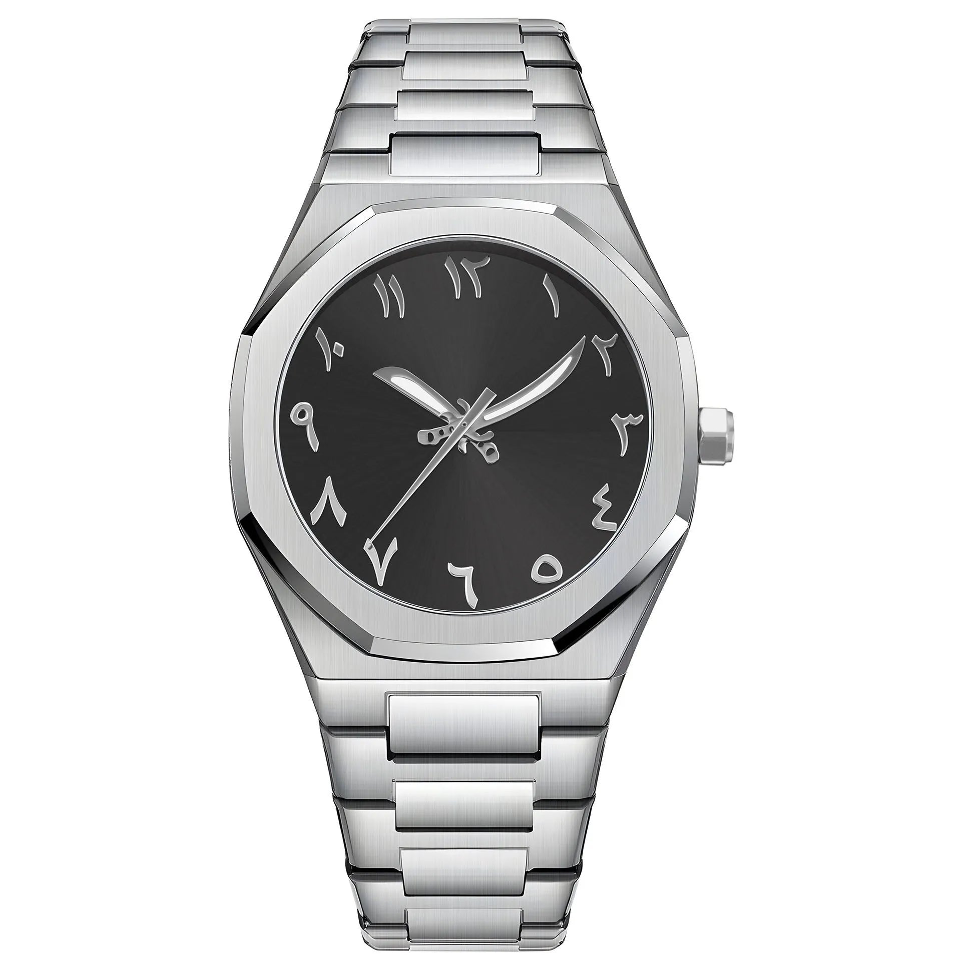 Men's stainless steel quartz watch with business style design in black and silver colour options