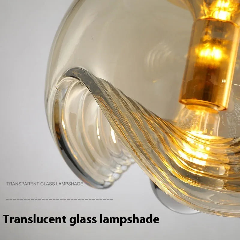 250mm glass chandelier with modern minimalist design in transparent amber or smoky grey light colours
