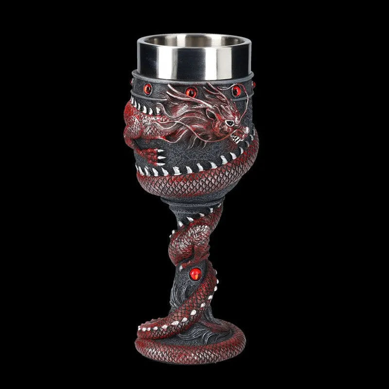 Personalised Chinese dragon 3D design red wine glass in stainless steel and resin, 200ml capacity