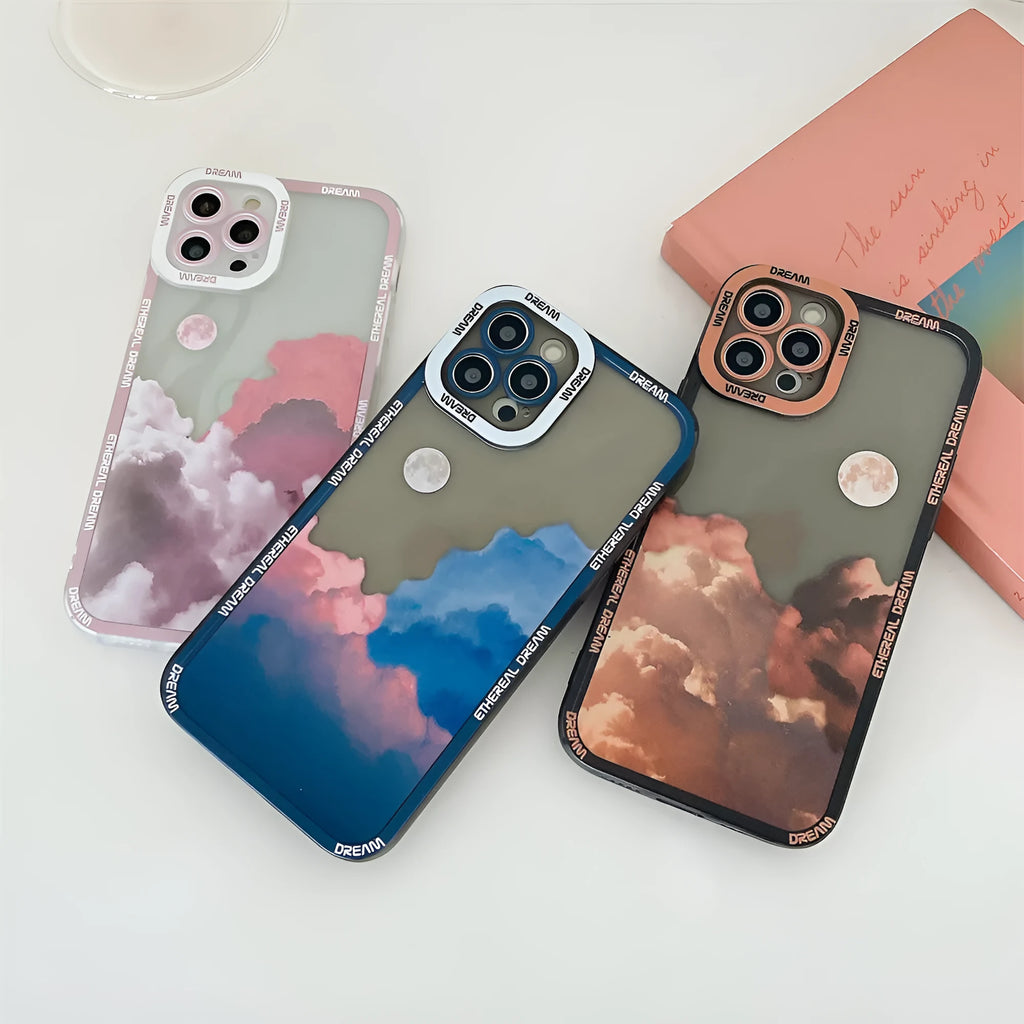 Sunset clouds TPU phone case back cover for iPhone 11, 12, 13, XR, XS, X, 7, 8 Plus in orange pink blue