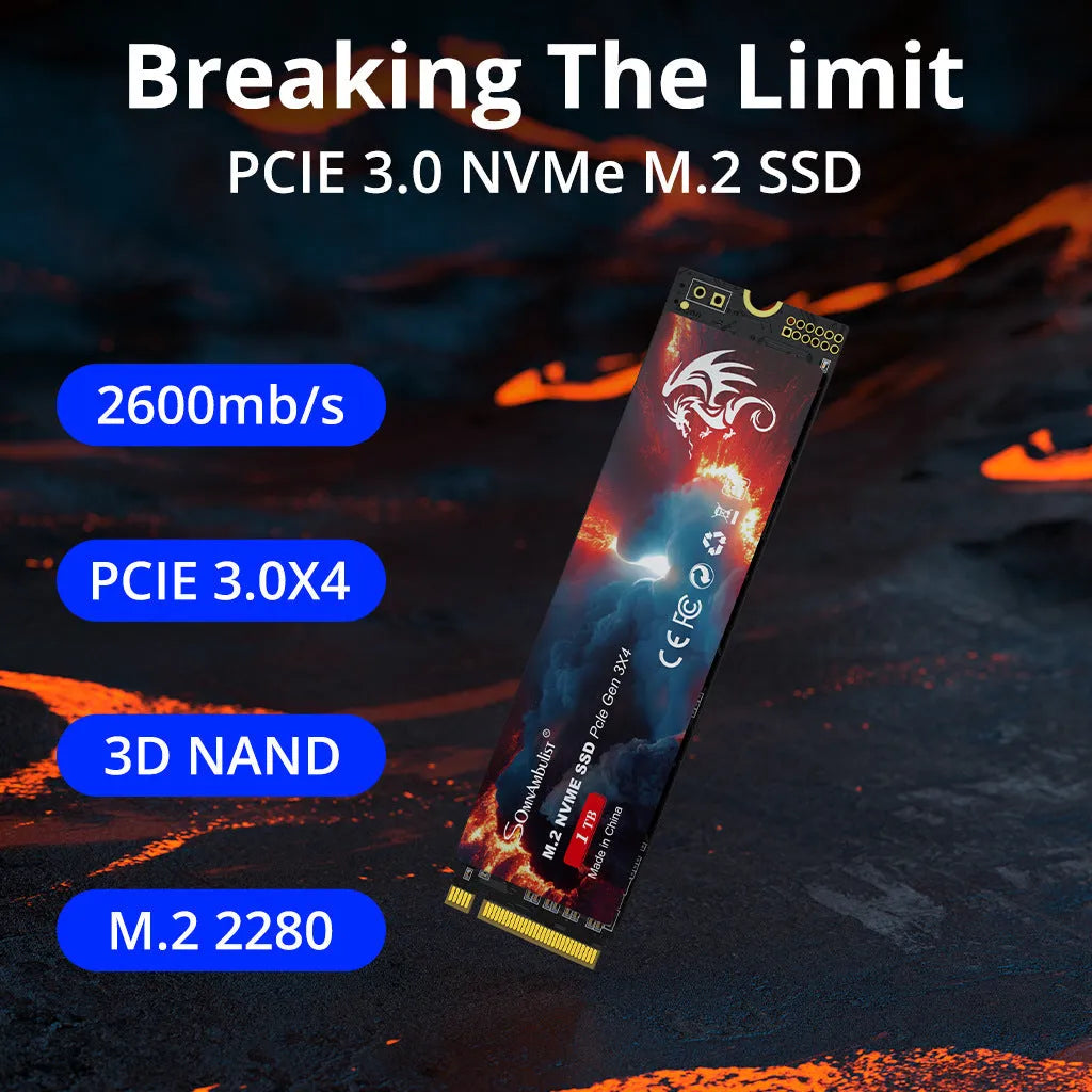 M.2 NVMe solid state drive for desktop computers with 80mm by 22mm dimensions