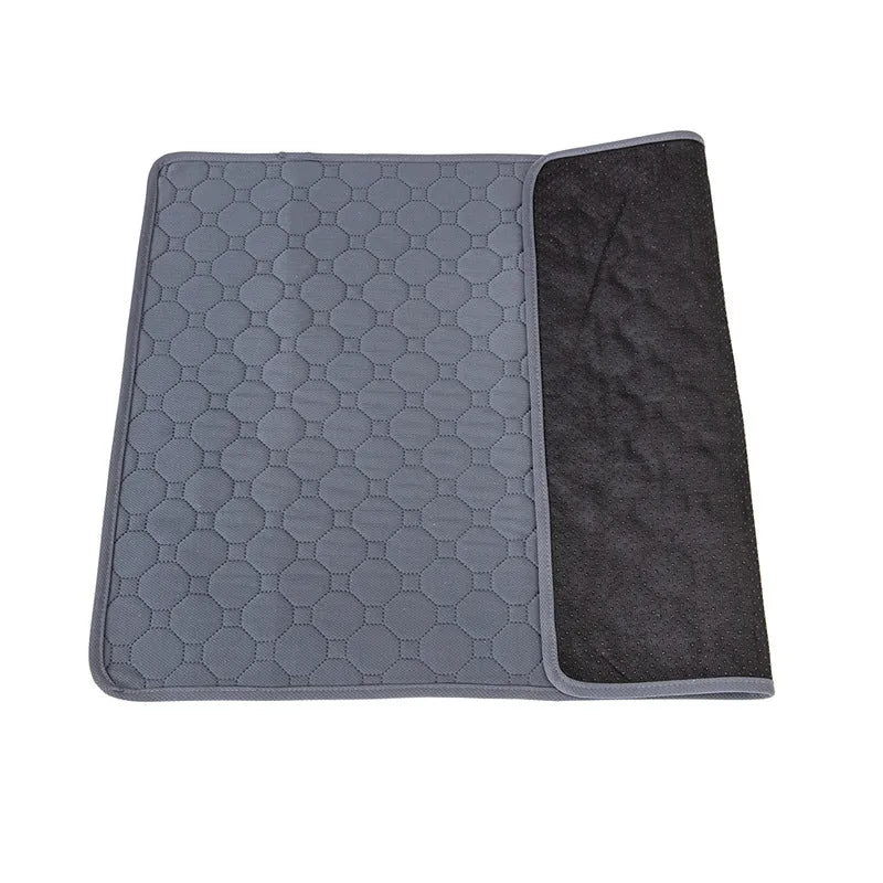 Pet Parents washable dog pee pads in grey and khaki colours, measuring 18x24 inches.