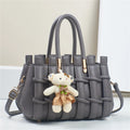 Women's anti-scratch hand-woven PU shoulder bag, horizontal square shape, 28x14x18cm, with sandwich zipper pocket, available in multiple colours