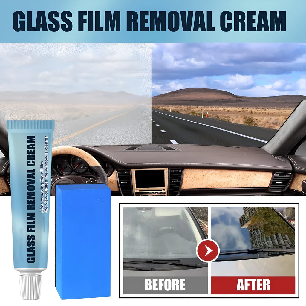Blue packaged car glass oil film remover with soft sponge applicator for windshield cleaning