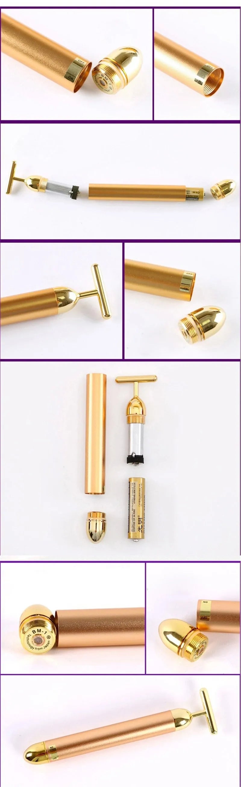 24K gold vibration pulse beauty bar facial roller massager for firming and skin tightening