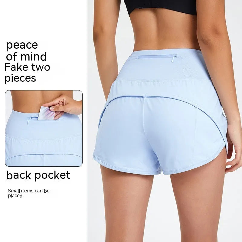 Women's high-waist fitness shorts in quick-drying nylon fabric for summer sports activities