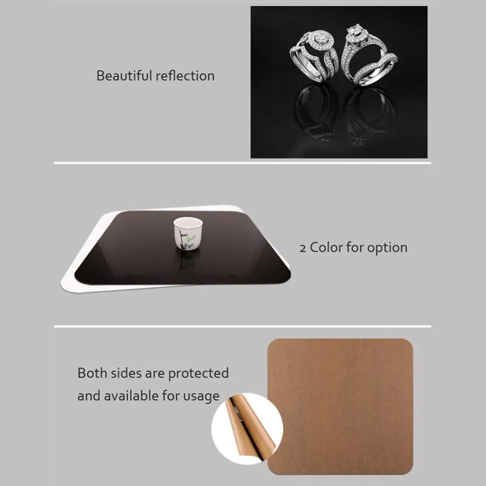 Black and white acrylic reflection board for photography with protective film, sizes 20cm to 40cm.