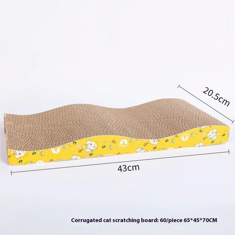 Corrugated paper cat scratch board showing geometric pattern designs including M-type and bone-type shapes