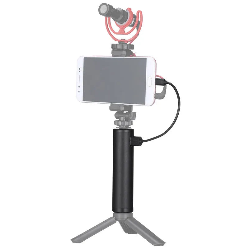 Black aluminium alloy portable charging handle with 6800mAh battery capacity, showing carry handle and compact 12.5cm by 3.2cm size.
