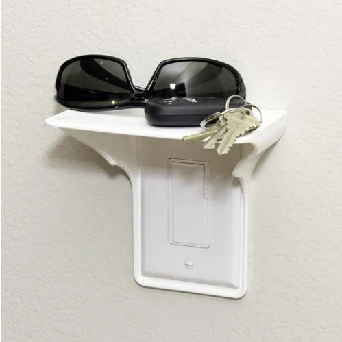 White PP plastic socket rack measuring 14x10x15cm designed to hold power strips and organise cables on a desk.