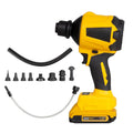 Yellow handheld cordless dust gun with rechargeable battery for office and workshop cleaning