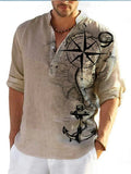 Thin casual digital bamboo linen Hawaiian long sleeve shirt with stripe pattern