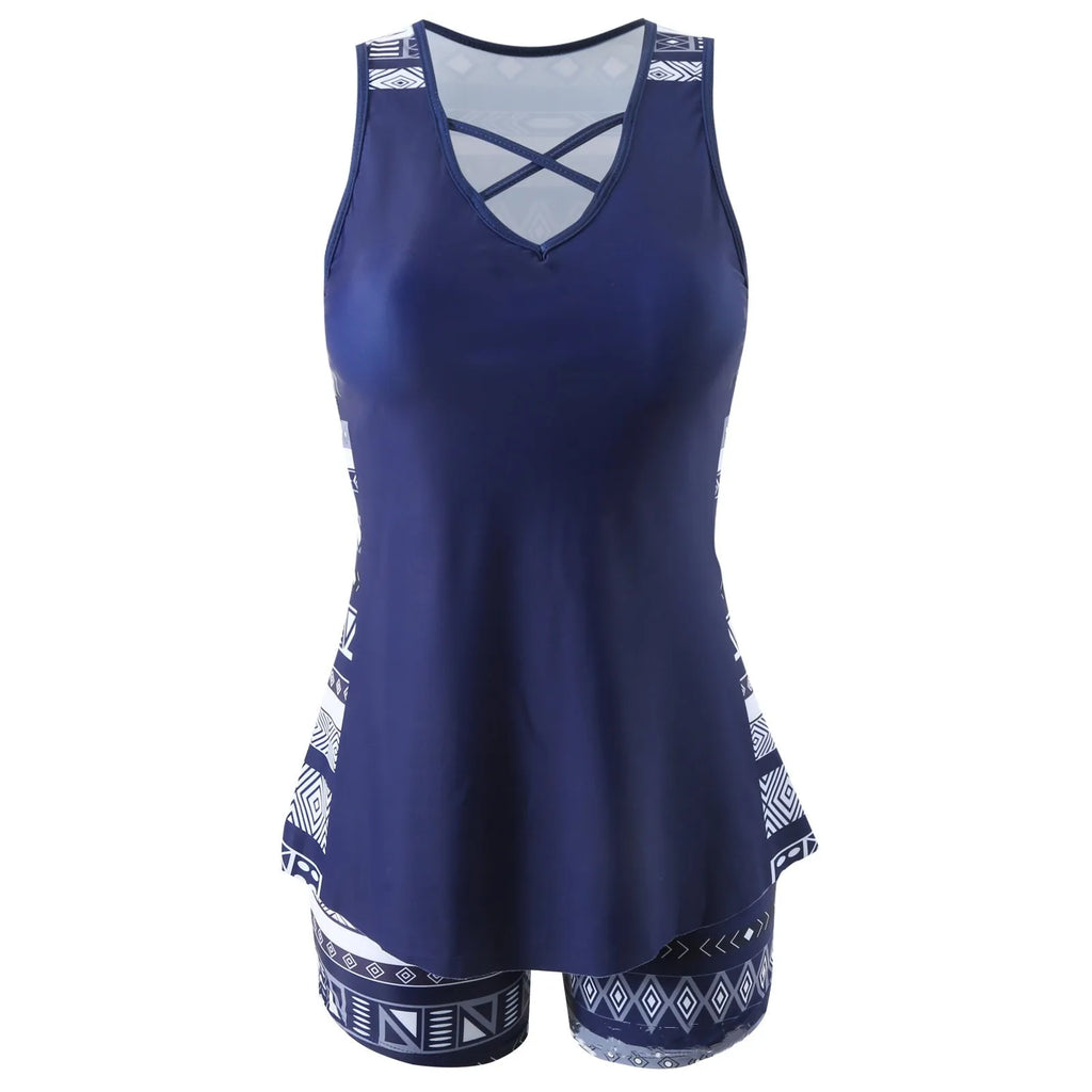 Women's sports hollow conservative split swimsuit in polyester, sleeveless, available in multiple sizes
