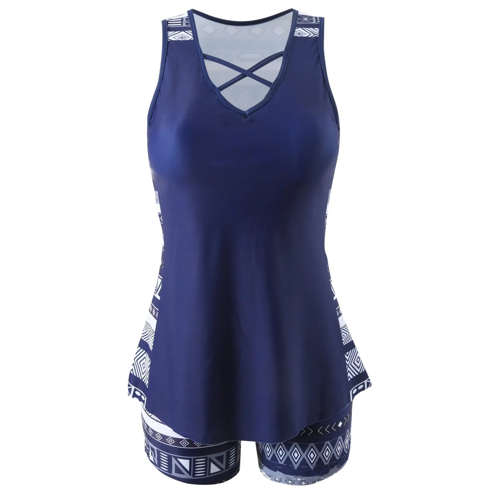 Women's sports hollow conservative split swimsuit in polyester, sleeveless, available in multiple sizes
