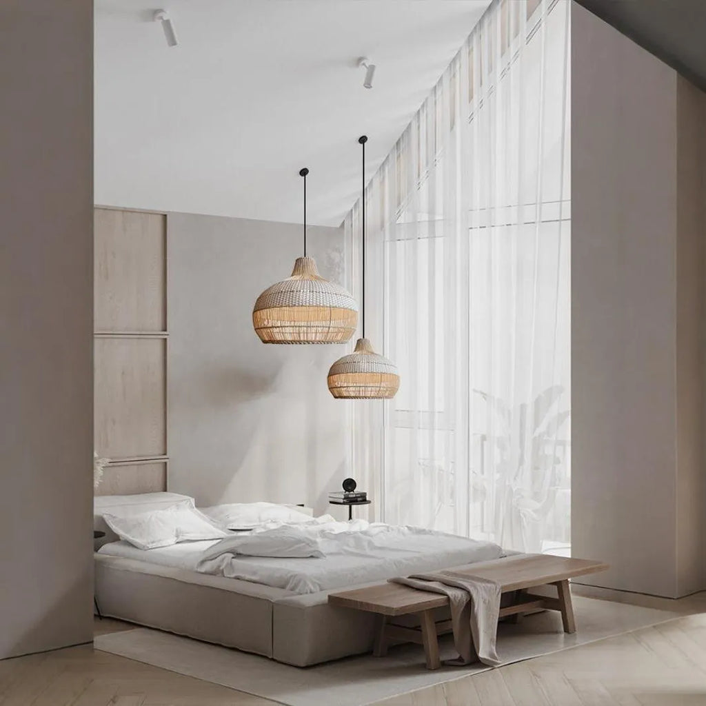 Silent Wind style rattan chandelier with a 60cm diameter, showing pastoral Southeast Asian design.