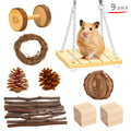 Wooden chew toy set for small pets including rabbits and guinea pigs, showing a multi-piece bundle