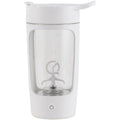 Portable rechargeable blender cup in blue, showing its 650ml capacity and compact design.