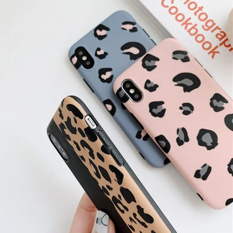 Leopard phone case for iPhone XS XR XS Max X 6 6S 7 8 Plus in black colour, showing back view