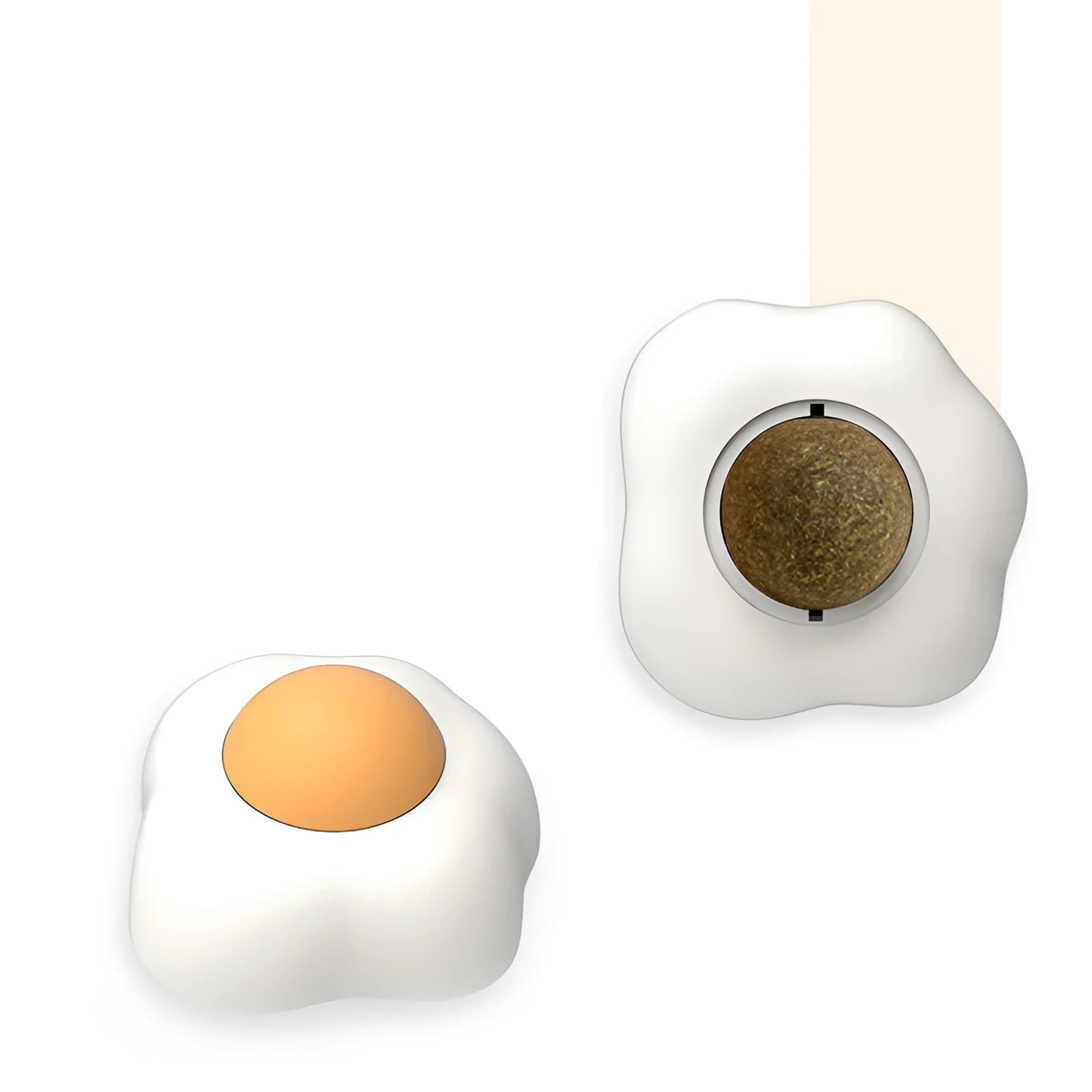 Interactive catnip ball toy in Fried Egg or Poached Egg style with soft plush exterior