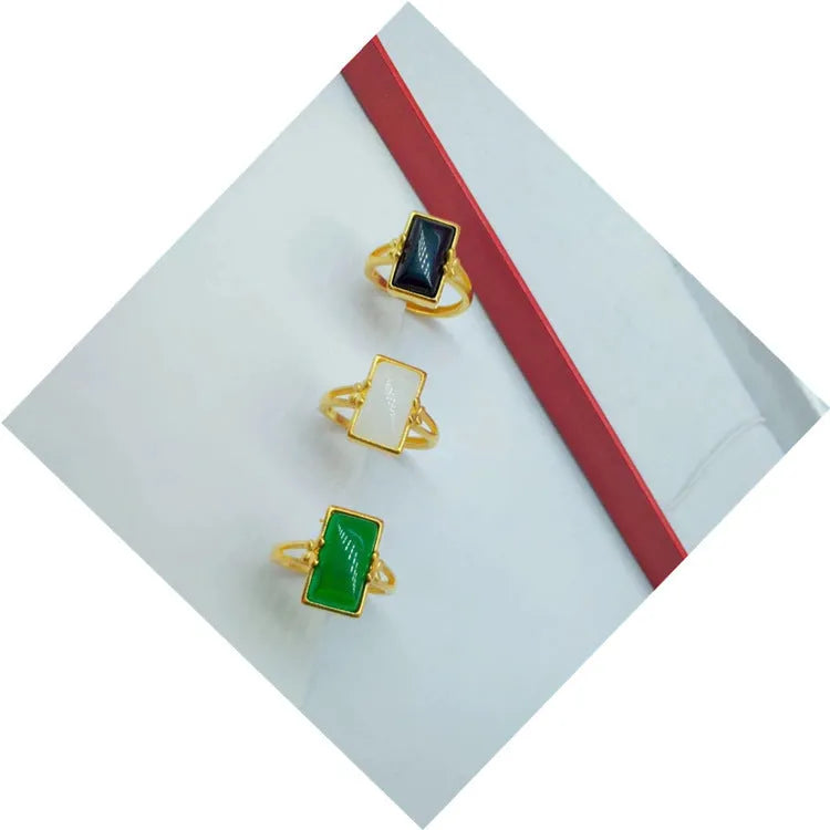 Adjustable brass gold-plated ring with electroplated finish and artificial gemstone accents
