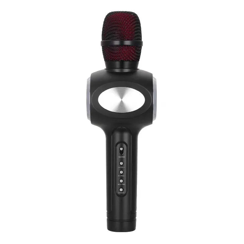 Yaerjia E108 black portable karaoke microphone with built-in speakers and echo effects