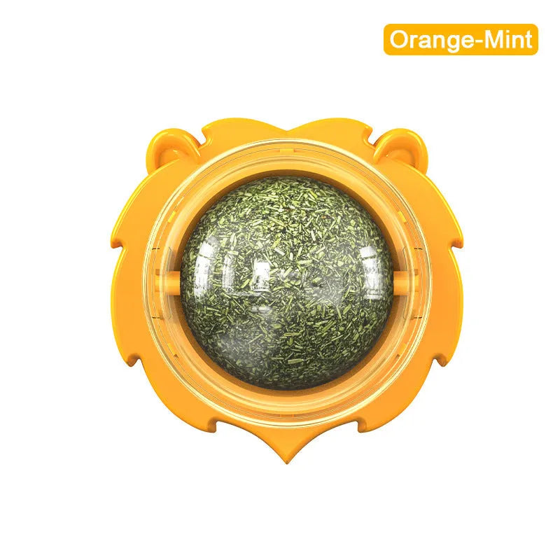 Lion catnip molar pet toy with sticky paste in orange colour, 15cm diameter, PP material
