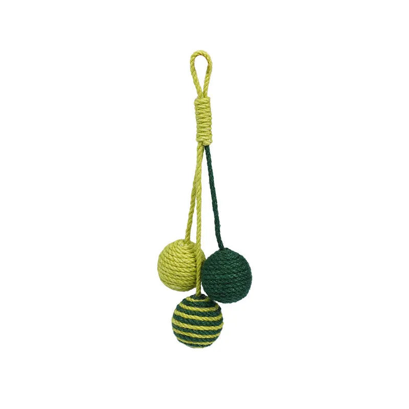 Cat toy set with teaser stick and catnip ball in blue, green, red, yellow colours